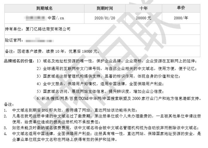 曝光中文域名续费的骗局